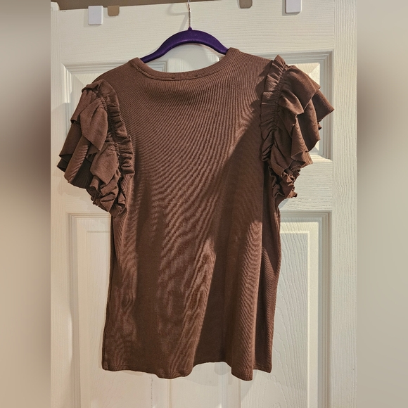 Express Brown Ruffle Sleeve Top - Picture 2 of 3